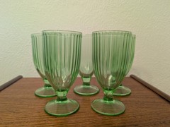 Hazel Atlas Uranium Ribbed Parfait Glasses Set Of 5 (One cracked)