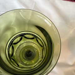 Indiana Glass King’s Crown Thumbprint Avocado Green Goblet. VTG MCM Set of 2