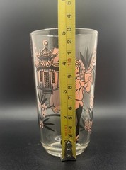 Hazel Atlas Mid Century 1950’s Oriental Juice Glass – Pink Black Asian Design
