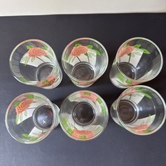 Set of 6 Vintage Pink Rose Floral 4” Juice Drinking Glasses Tumblers Retro