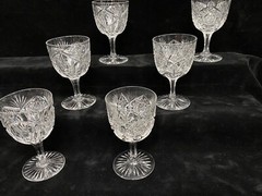 Antique American Brilliant Cut Glass 4.4” Cordial Wine Brandy Glasses Set Of 6