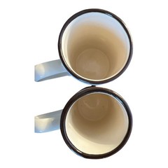 VINTAGE A SET OF 2 EXPRESSO CUPS 4″ Tall x 2″ Diameter Beige W/Dark Brown Rim