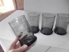 Set (4) Tumblers 4-3/4″ Glasses Smoke gray grey Pitman Dreitzer etched floral