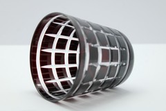 Ruby Red & Black Cherry Cut to Clear Grid Lattice 1 Highball & 1 Lowball Glasses