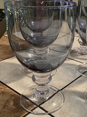 9 Vintage Blue Gray Bowl, Short Clear Stem 16 Oz Goblet 6.5×3.75”, Unmarked, EUC