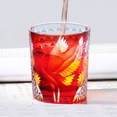 Cut Crystal Whiskey Glass Tumbler Edo Kiriko Drinkware Hand Cut Clear 9oz Red