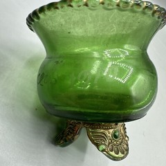 EAPG Colorado Green Footed Cup Punch Bowl Engraved Annie Irene 1910 Gold Rim