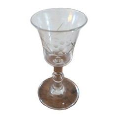 Antique 18th Century c 1780 Etched Georgian Wine Cordial Cup Glass 4 1/4″