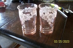 MacBeth Evans 5″ pink Dogwood decorated 12 oz tumblers (2)-minty