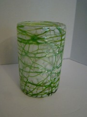 Mexican Art Glass Tumbler Green, White And Clear