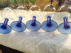 5 Cobalt Blue Stemmed Crystal Goblets With Clear Top. MINT 812G
