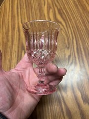 L. G. WRIGHT GLASS PINK SAWTOOTH STEMMED FOOTED WINE GOBLET