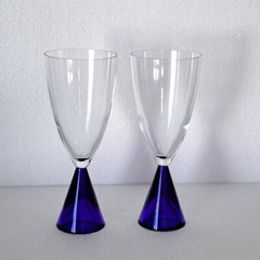 Sasaki Eon Cobalt Blue Crystal Champagne Flute Glass From Japan.