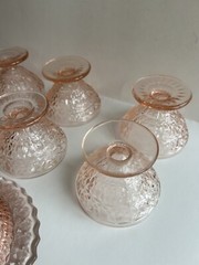 Pink Depression Glass~ Pink Jeanette Holiday Buttons & Bows 7 Piece Lot