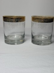 Vintage Italian Cellini C9N1 Crystal Whiskey Glasses Gold Encrusted Rim Set of 2