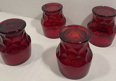 Fenton Georgian Ruby Red Water Tumblers Honeycomb Flat 4″ Glasses Vintage 2 Pc