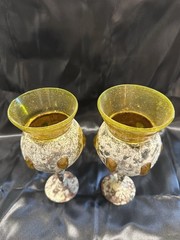 Vintage 1950s Glass Goblets Encased In Metal