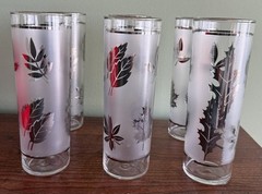 Set Of 6 Vintage 1950s LIbbey Barware Silver Leaf Frosted Glasses MCM