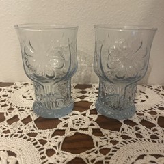 Set of 2 Vintage Libbey Light Blue Country Garden Daisy 4″ Juice Glasses MCM