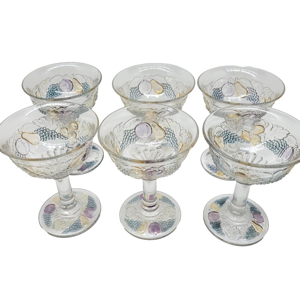 Westmoreland Della Robbia Flashed Champagne Sherbert 6 Glasses 4 3/4″TX3 5/8″D