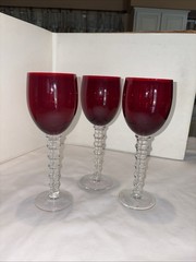 VTG Set Of 3 Home Essentials Imperial Ruby Red Goblets Stacked Stem Hand Blown