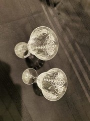 2 Old Morgantown ‘Carlton’ crystal etched water goblets 7 1/2″