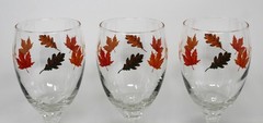 3 Vintage Libbey Autumn Fall Leaves Water Wine Goblet Glasses 14oz Thanksgiving