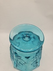 L.E. Smith Mt. Pleasant Blue Pressed Glass Leaf Berry Spooner Vase 5″ No Damage