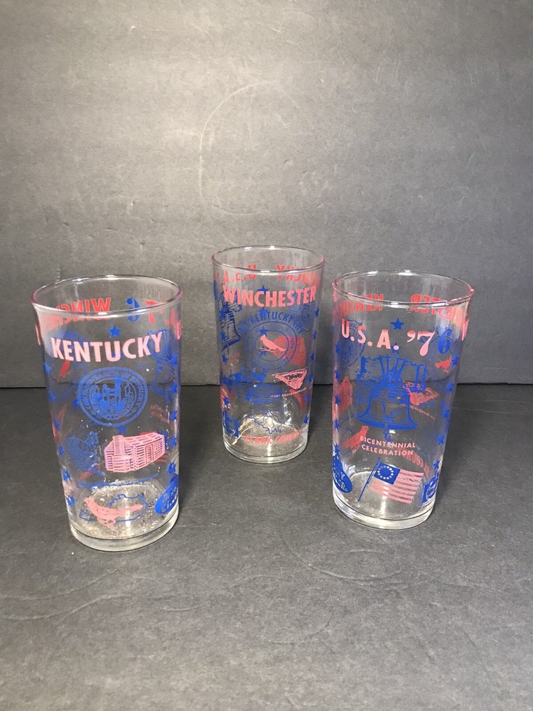 Vintage Kentucky Winchester Bicentennial Celebration USA Glasses 3 Set