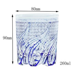 Edo Kiriko Crystal Whiskey Glass Hand Cut Blue Clear 9oz Gift Boxed