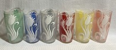 Hazel Atlas Multi-Colored Tulip Design Tumbler Set (Qty.6)