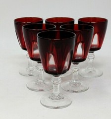 Set of 6 Vintage Cristal d’Arques Durand Gothic Ruby Red 3.25″ Wine/Shot Glasses