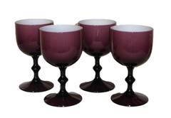 4 Vintage Carlo Moretti purple white cased amethyst Water Goblets Wine Glass 6″