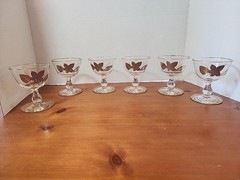 Set of 6 Libbey Stemmed Glasses Sherbets Gold Leaves Vtg Fall Thanksgiving