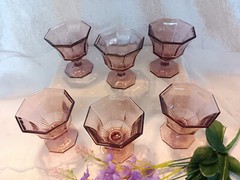 6 «Octagonal Amethyst» Dessert Cups / Champagne Glasses Purple UV Reactive RARE