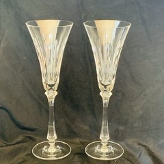Oscar de la Renta Set 2 Signed Crystal Champagne Flute Glasses