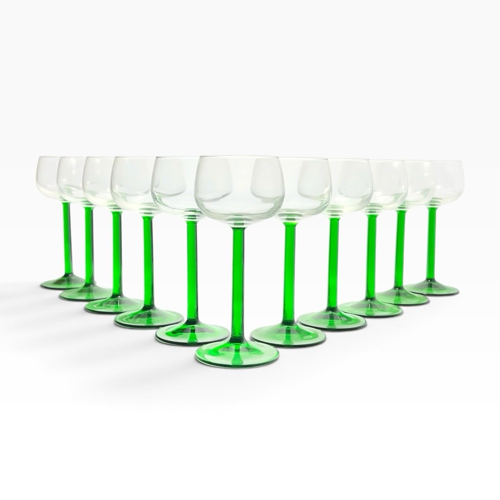 Cristal d’Arques “Emerald” Set of 11 Green Stem Hock Rhine Wine Glasses 6.5” 6oz