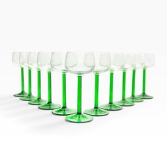 Cristal d’Arques “Emerald” Set of 11 Green Stem Hock Rhine Wine Glasses 6.5” 6oz
