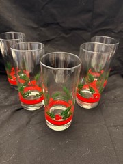 5 holiday themed holly berry 16 oz. Tall tumblers/barware. Excellent condition.