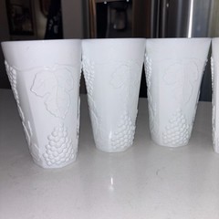Vintage Indiana Glass Colony Harvest Paneled Grape Milk Glass Tumblers Set of 5