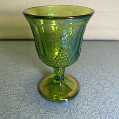 Vintage Indiana Glass Co. Carnival Green Harvest Grape Iridescent Wine Goblet