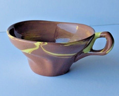 DRIFTWARE, FLORENCE CERAMICS MADE IN CALIFORNIA. BROWN, YELLOW SWIRL CUP.