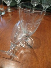 Antique Floral Etched Glasses Bar Set with Wine Martini Cordial and Shot ED150