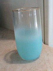 1950 West Virginia Blendo Water Glass Tumbler Frosted Turquoise Gold Party MCM