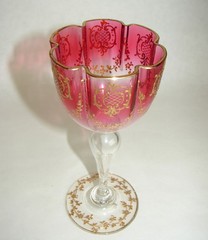 6 Art Nouveau Moser Wine Glasses Hand Painted Raised Gold Flowers Scrolls marked