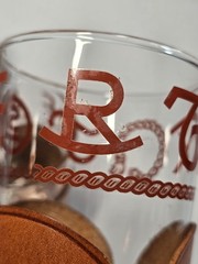 4 Vintage Libbey BAMCO MCM Western Branding Decal Glasses w/Leather Holder 5.5”