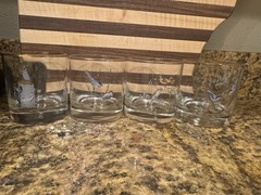 Vintage West Virginia Glass specialty, American Songbirds, gold rim set of 4￼ ￼