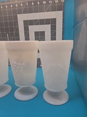 4 Vintage Anchor Hocking Milk Glass Footed Goblet Grape & Leaves Pattern Antique