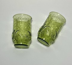 Vintage Anchor Hocking Heritage Hill Juice Glass Set Bullseye Avocado Green 4″