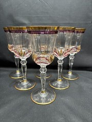 Set of 6 ~ Royal Crystal Rock «AUREA RUBY/ GOLD» ~ Water Goblet ~ 8″ Tall